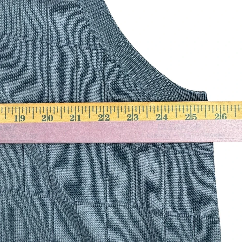Alan Flusser Mens‎ XXL 100% Silk V-Neck Sweater Vest Slate Blue Grey Grid